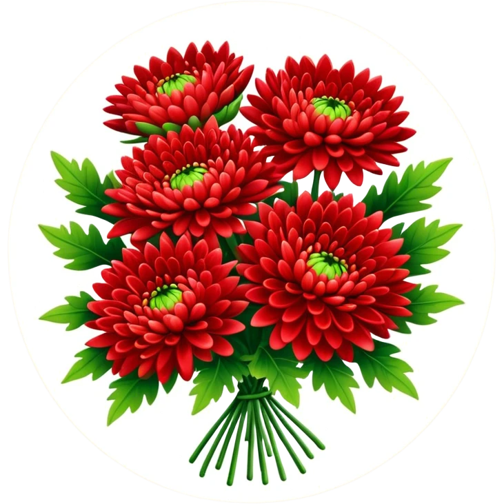 big bouquet Bright Red Chrysanthemum, luxuriant, leaf, bud emoji