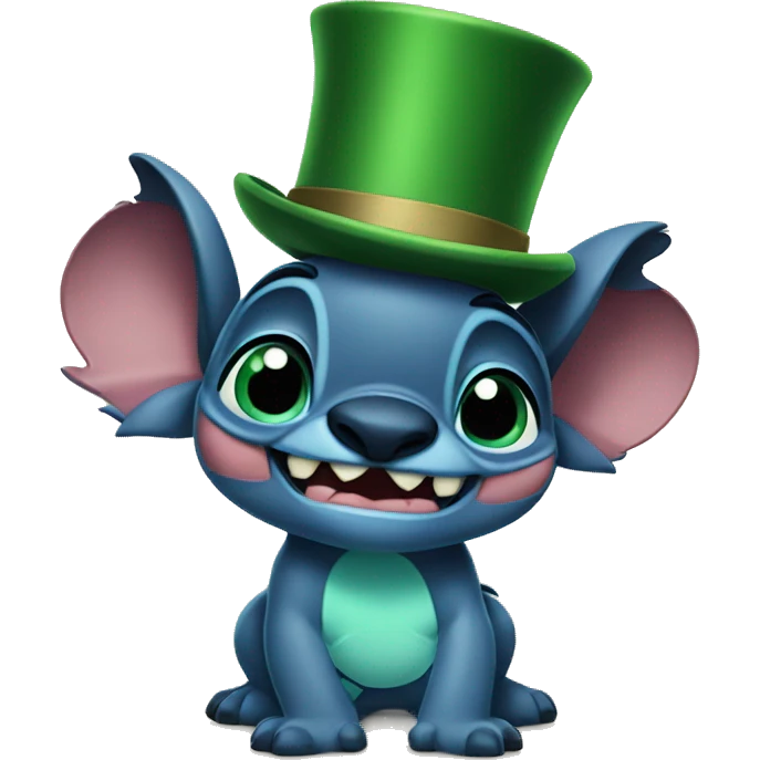 disney character stitch wearing a green top hat emoji