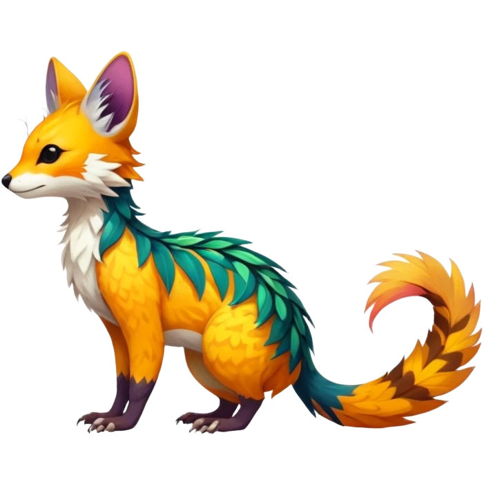 Feral Rare Fantasy vibrant colorful tropical Vernid-Trico-species by LiLaiRa, random markings, tufted tail, tufted ears, full body emoji