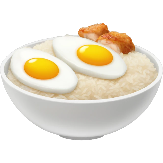 a bowl of rice with two eggs and chicken thigh emoji