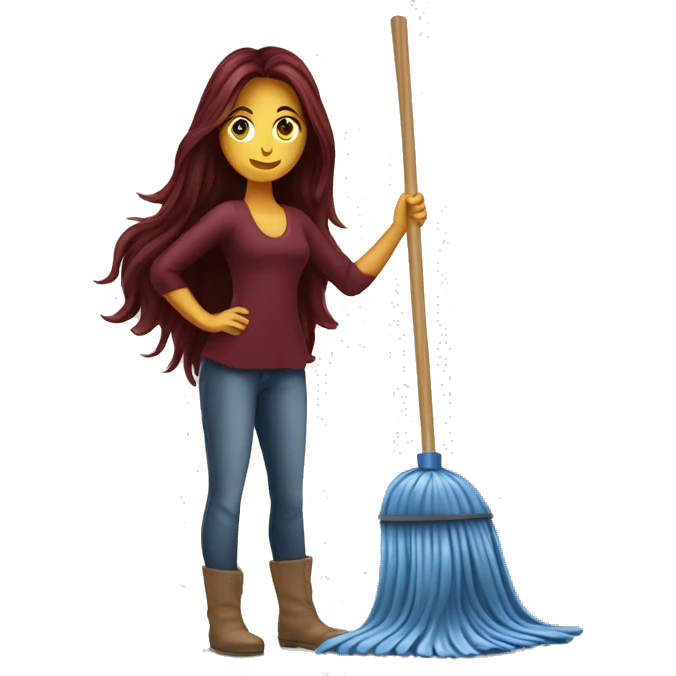 Beautiful burgundy long haired woman mopping the floor emoji