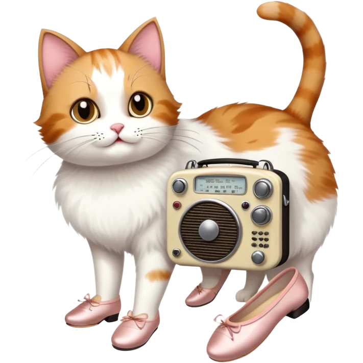 Cat with a radio wearing balletshoes emoji
