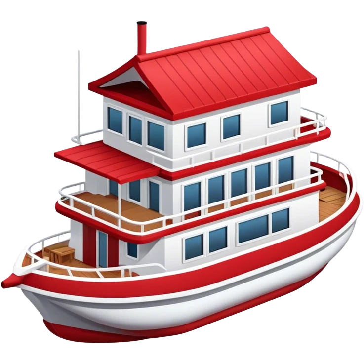 Red and white houseboat, isometric emoji