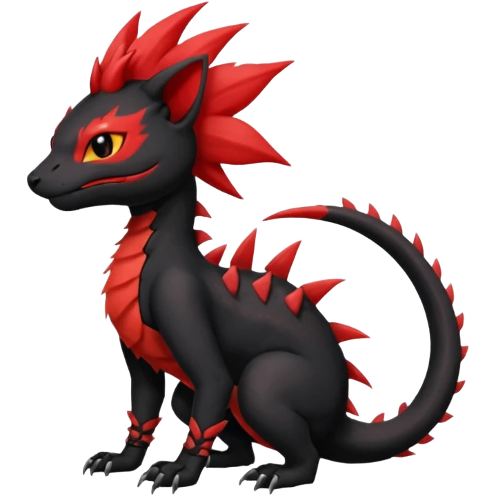 Shiny cool Fiery gothic evil black and red salandit-Liten-torracat with a red Mohawk  emoji