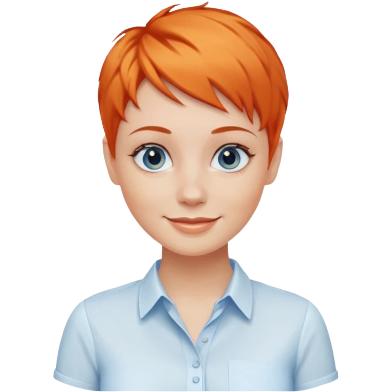 27 year old white woman, orange hair, pixie cut, blue eyes,  wearing a white blouse emoji