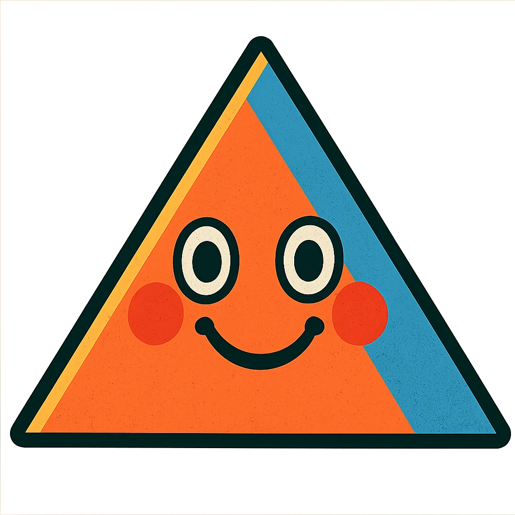 colorful triangle with a smiling face, cartoon style emoji