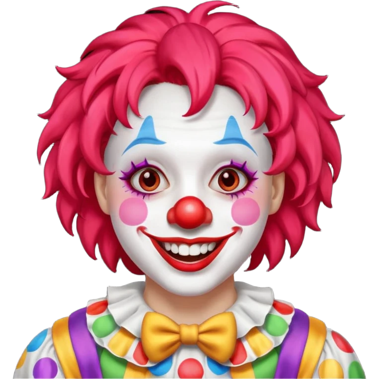 Clown – Bright makeup, red nose, colorful wig, exaggerated smile emoji