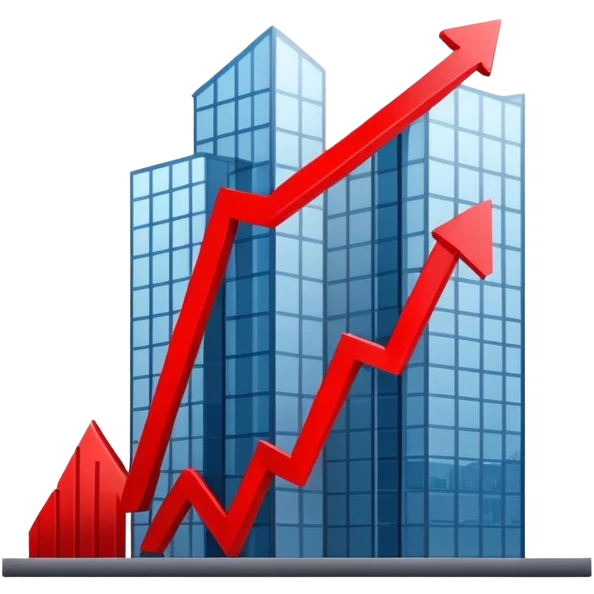 chart with downward trend, with a building behind it emoji