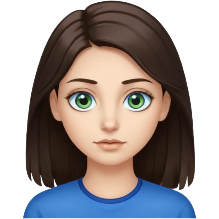 long dark brown hair with highlights in the front, big blue eyes clear skin with neck and green top on add long eyelashes must have blue eyes emoji