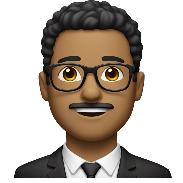 light skin man with short black hair, mustache, beard and wearing glasses emoji
