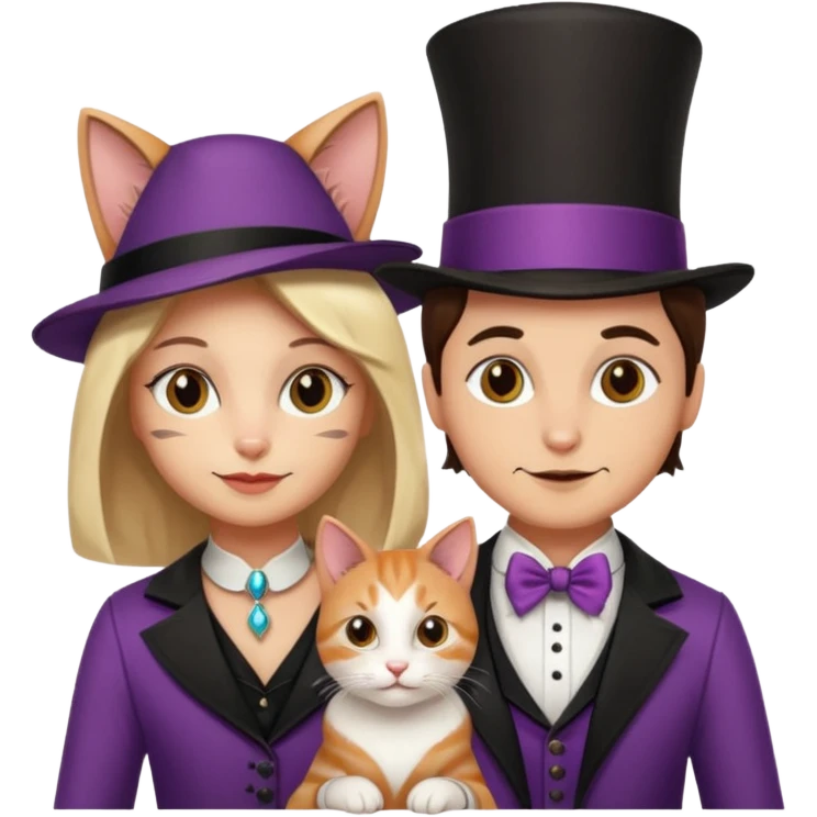magician couple and their pet cat emoji