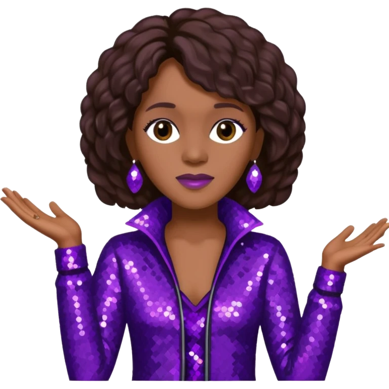 Whitney Houston with dark brown hair, dark purple sequin outfit emoji