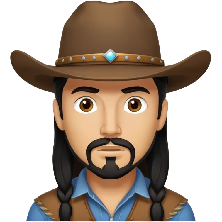Cowboy with black, long hair, brown eyes, tan skin and light black goatee ￼ emoji