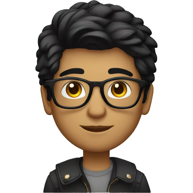 young male indian designer, black hair, aviator eyeglasses,  working on macbook emoji