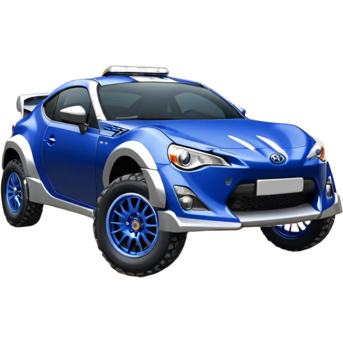Rally race car Widened roof Long wheelbase widened pearly midnight satin dark blue  2025 Toyota Gt86 off-road racer chrome nerf bars,side steps mounted under-door-sill climbing rock sliders, and silver satin wheels  emoji