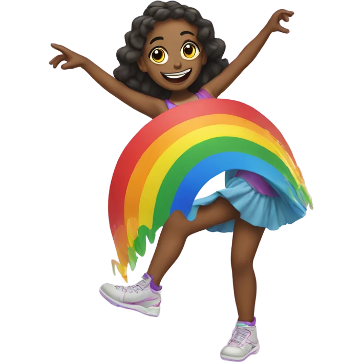 Girl dancing on a rainbow emoji