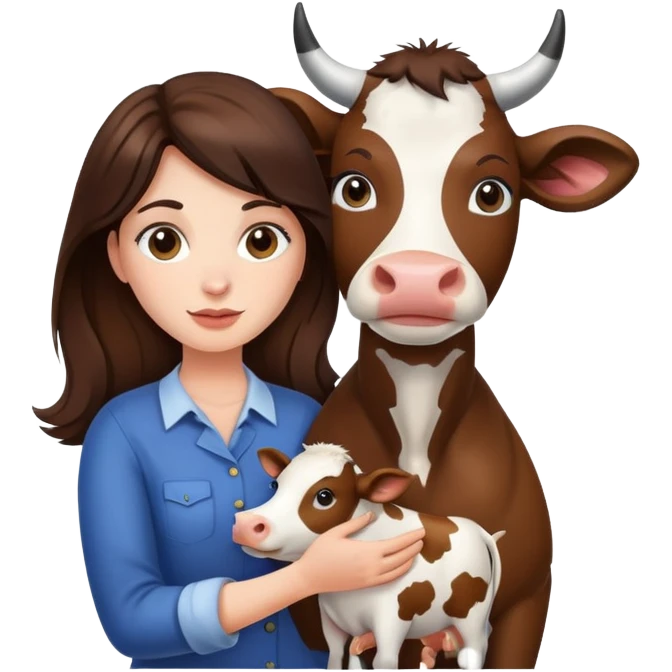 brunette woman holding a cow emoji