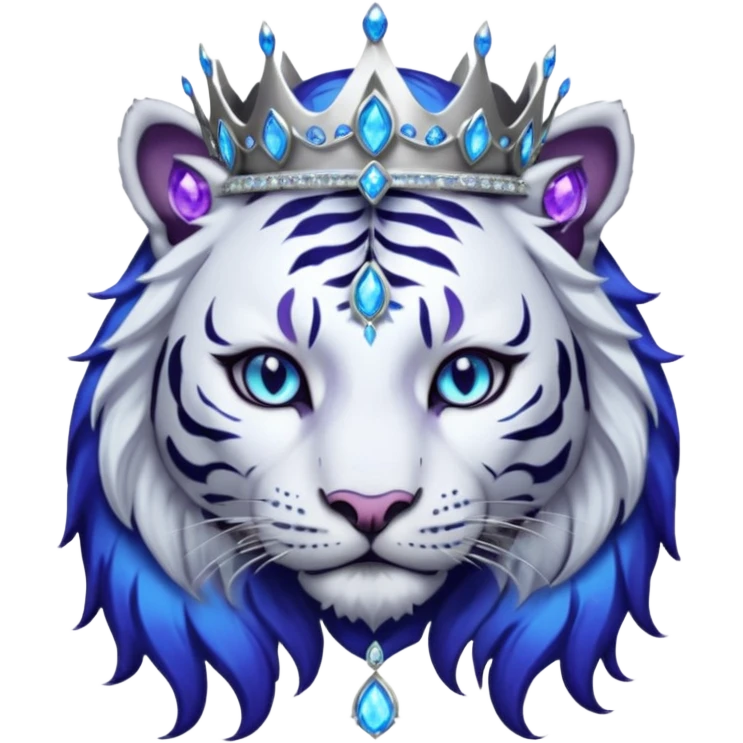 ESO Female white/black tiger khajiit leader of the umbral rose, glowing blue eyes, glowing blue 'third eye' gem; silver crown/tiara with purple gems  emoji