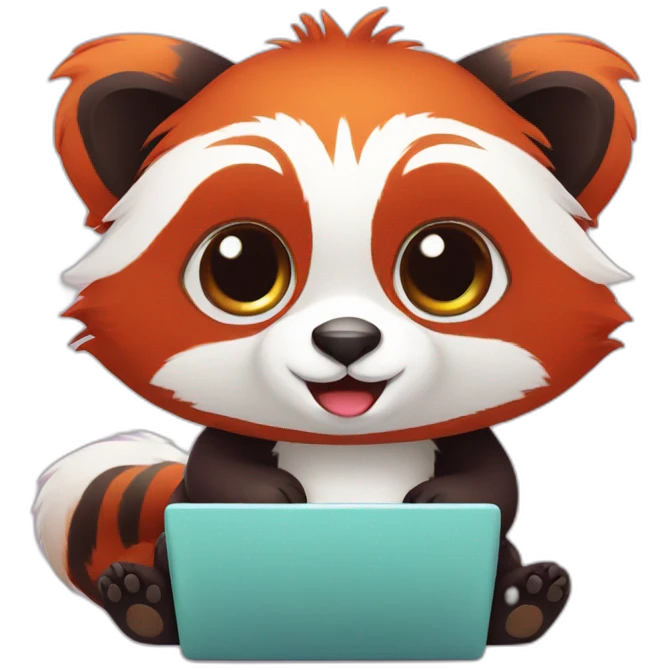cute  Red panda coding on a laptop emoji