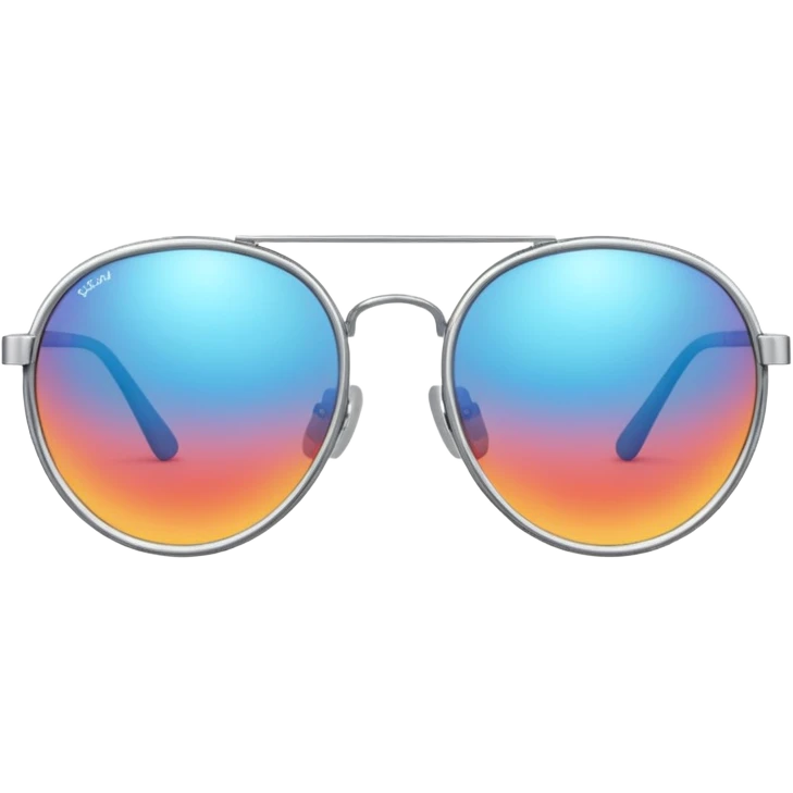 A pair of luxury sunglasses emoji with silver chrome frame, smooth rounded lenses, reflective metallic surface, high-end swag aesthetic, minimal and clean design, iOS emoji style, centered, white background emoji