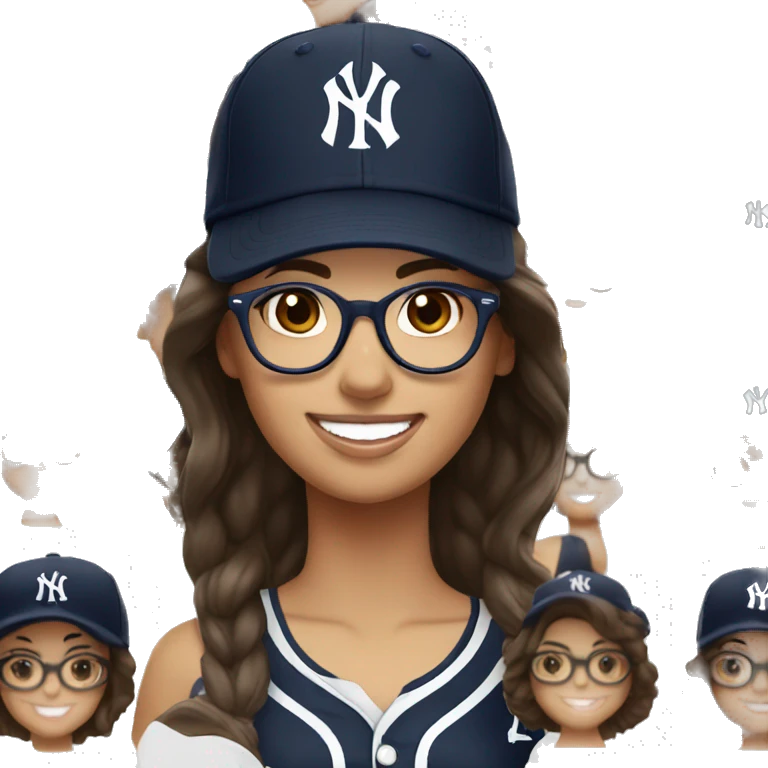 Brunette women smile with glasses New York Yankees cap and jersey  emoji
