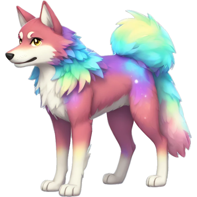 Colorful Sparkle-wolf-fursona full body emoji