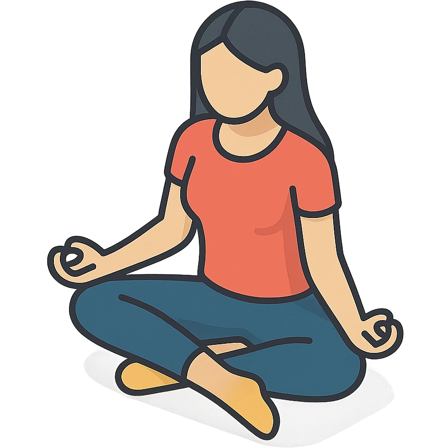 a woman with long hair sitting in lotus pose, front view, 2D isometric illustration style emoji