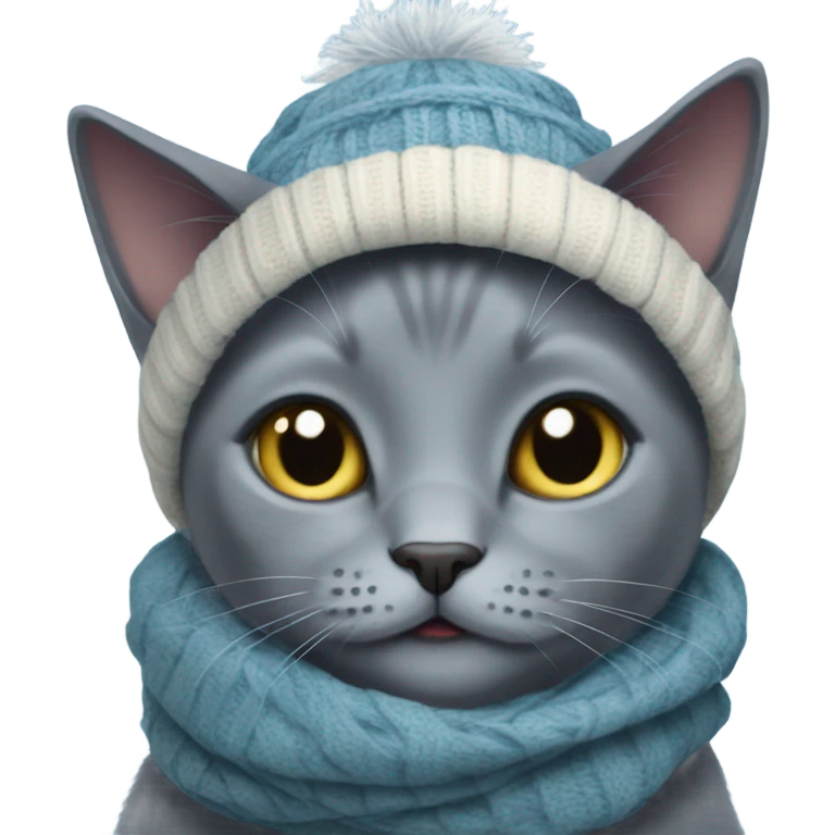 Russian blue cat with winter scarf emoji