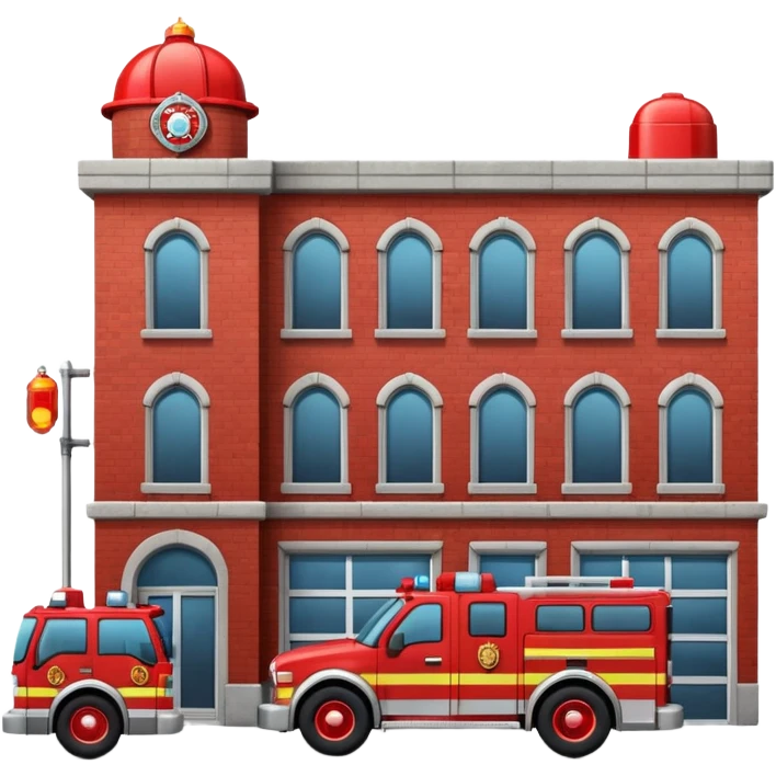 fire department building with firefighter car near emoji