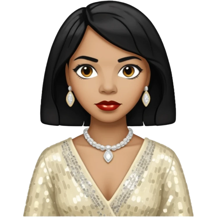 Marian Anderson with black hair, ivory sequin outfit emoji