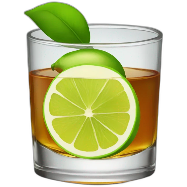 A single whiskey shot with a single slice of green lemon piece emoji