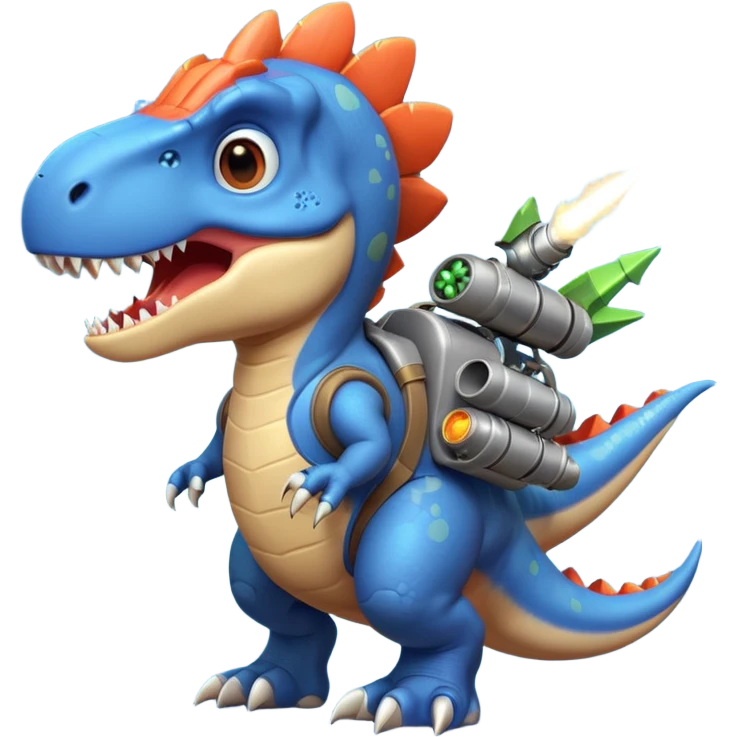 rocket-propelled dinosaur portrait, head and shoulders only, cute T-rex face, rocket pack visible behind shoulders, glowing thrusters, 3D cartoon, mobile game icon style, clean background, no text, no watermark emoji