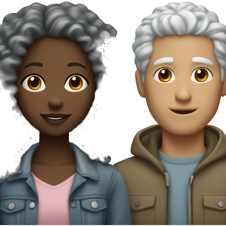 Black girl with curly hair and white guy with gray hair couple  emoji