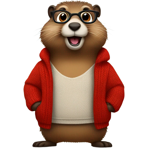cute groundhog in a fully red sweater and glasses full body shown emoji