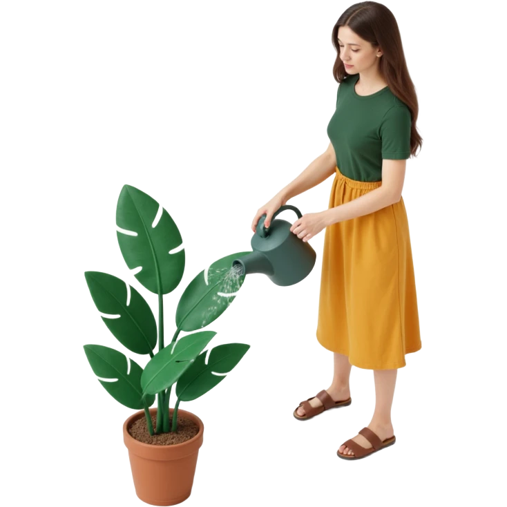 woman watering her monstera plant emoji