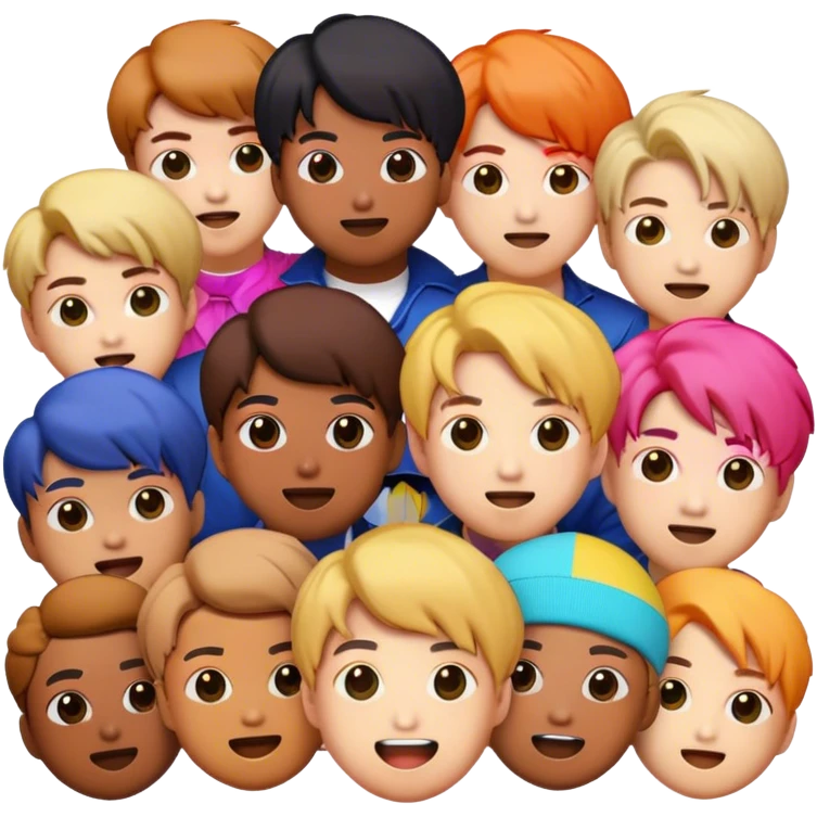 Cinematic Realistic BTS Pop Culture Emoji, featuring a dynamic, energetic portrayal of the acclaimed K-pop group rendered with vibrant textures and energetic, colorful lighting. emoji