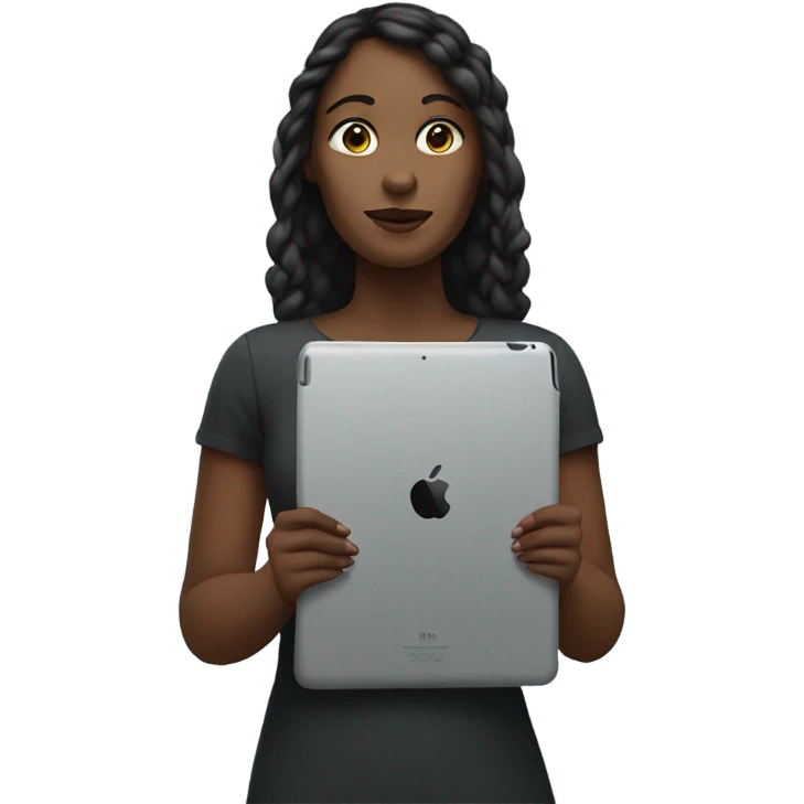 white woman standing with ipad emoji