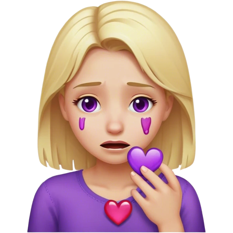 blonde girl crying with purple heart emoji emoji