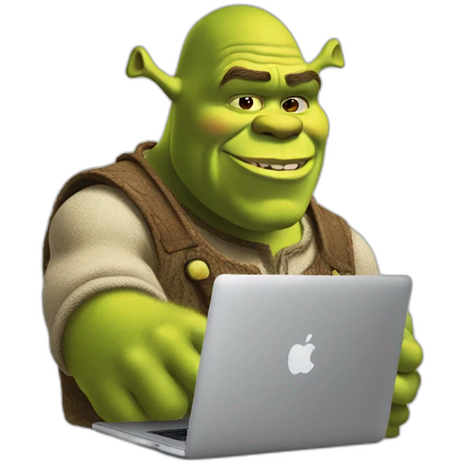 Shrek typping on a Macbook emoji