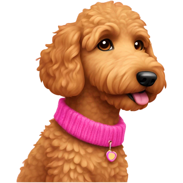 Ginger golden doodle with a hot pink collar and baby pink sweater emoji