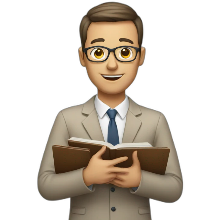 A teacher with an english book and an ipad emoji