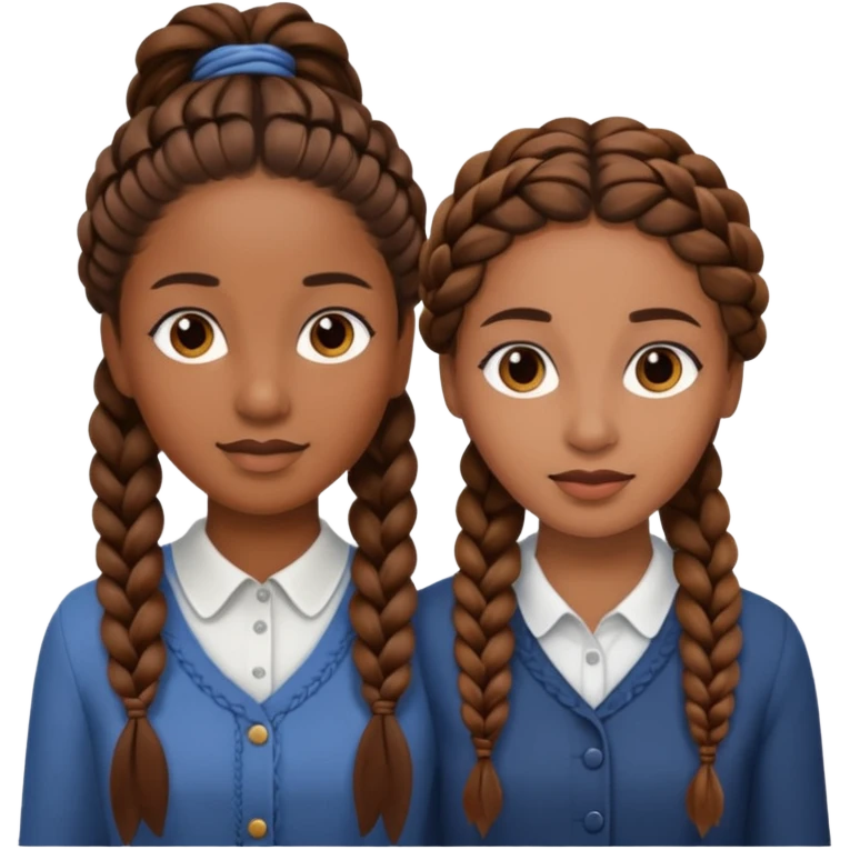 2 women with long brown braided hair  emoji