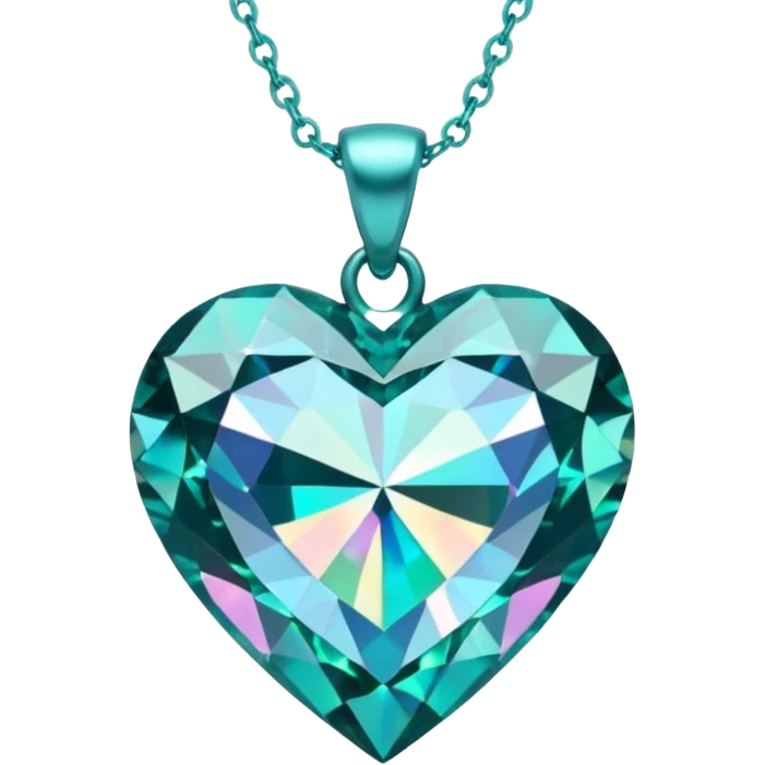 teal diamond heart shaped pendant holographic emoji