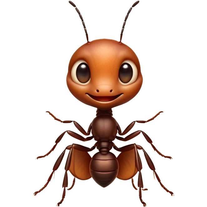 Cinematic Cute Ant Portrait Emoji, Head tilted playfully and inquisitively, featuring a minuscule, charming body with a delicately textured exoskeleton and round, sparkling eyes brimming with curious mischief, Simplified yet irresistibly adorable features, highly detailed, glowing with a warm, inviting earthy glow, high shine, affectionate and lively, stylized with a touch of whimsical industrious charm, soft glowing outline, capturing the essence of a mischievous ant that seems as if it could scurry out of the screen into your arms! emoji
