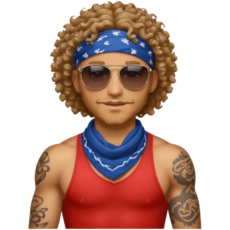 curly hair tatoon men gym body  with bandana & sunglass emoji