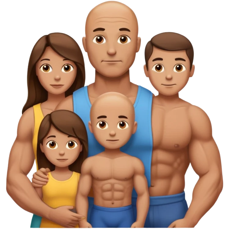 Muscular Bald man with his wife long brown hair and 3 boys emoji