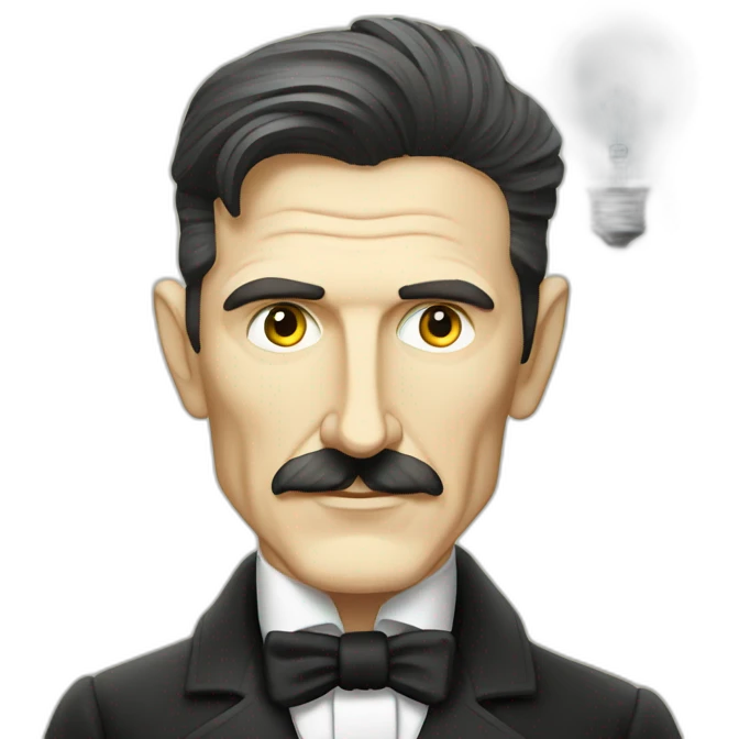 Nikola Tesla with electricity and light bulb emoji