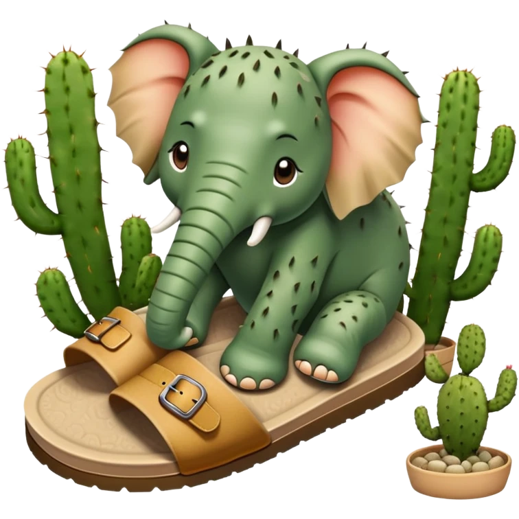 elephant with a cactus body wearing sandals, elephant head on top of a green cactus body with sandals on its feet emoji