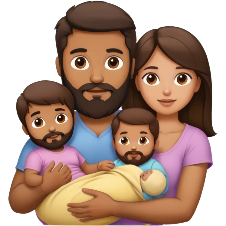Bearded brown man and brunette woman with two children boy 3 years and girl 6 months emoji