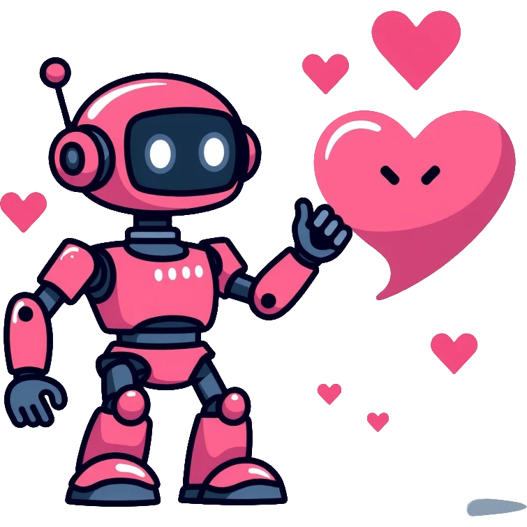 cute girl robot with heart elements emoji
